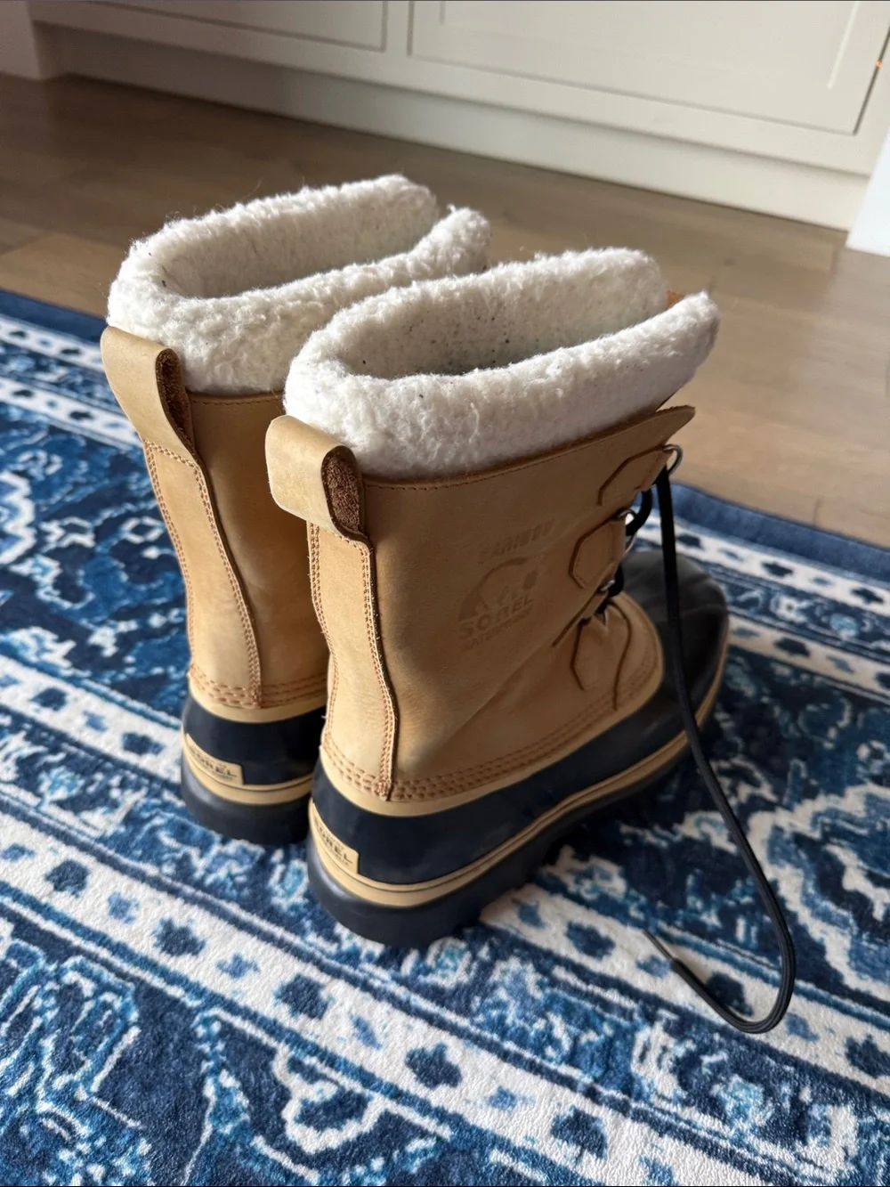 Sorel Tan and Black Waterproof Lace-Up Snow Boots with Sherpa Lining